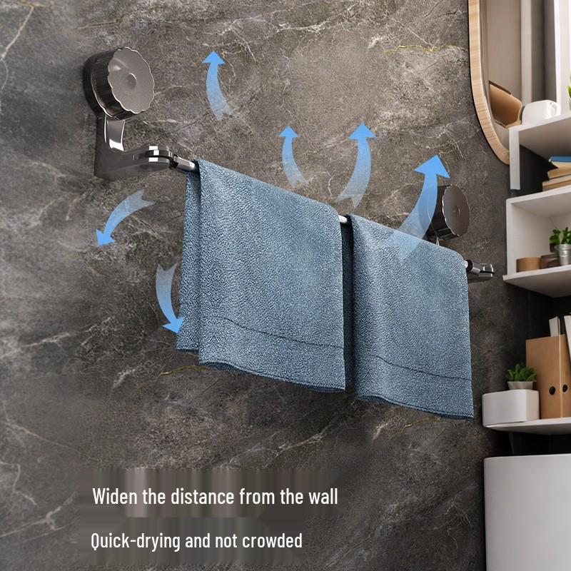 Rotating Mop & Towel Rack with Suction Cups - No Drill Multi-Rod Wall-Mounted Storage Solution