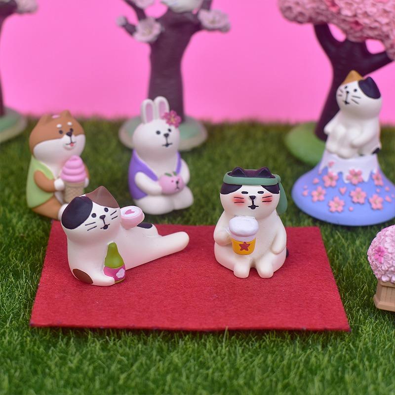 Zakka Travel Cat Cherry Blossom Appreciation Party Mount Fuji Cat Ornament Shooting Props Miniature Resin Small Ornament Gift