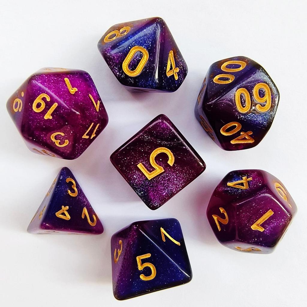Mixed Color Glitter Dnd Dice Polyhedron Dice Set 7-Piece D4 D6 D8 D10 D10% D12 D20 For Rpg Role Playing Game Math Teaching