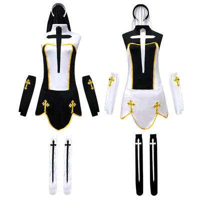 Halloween Costume Game Uniform Cosplay Nun Costume, Black and White Nun Costume Stage Performance Costume