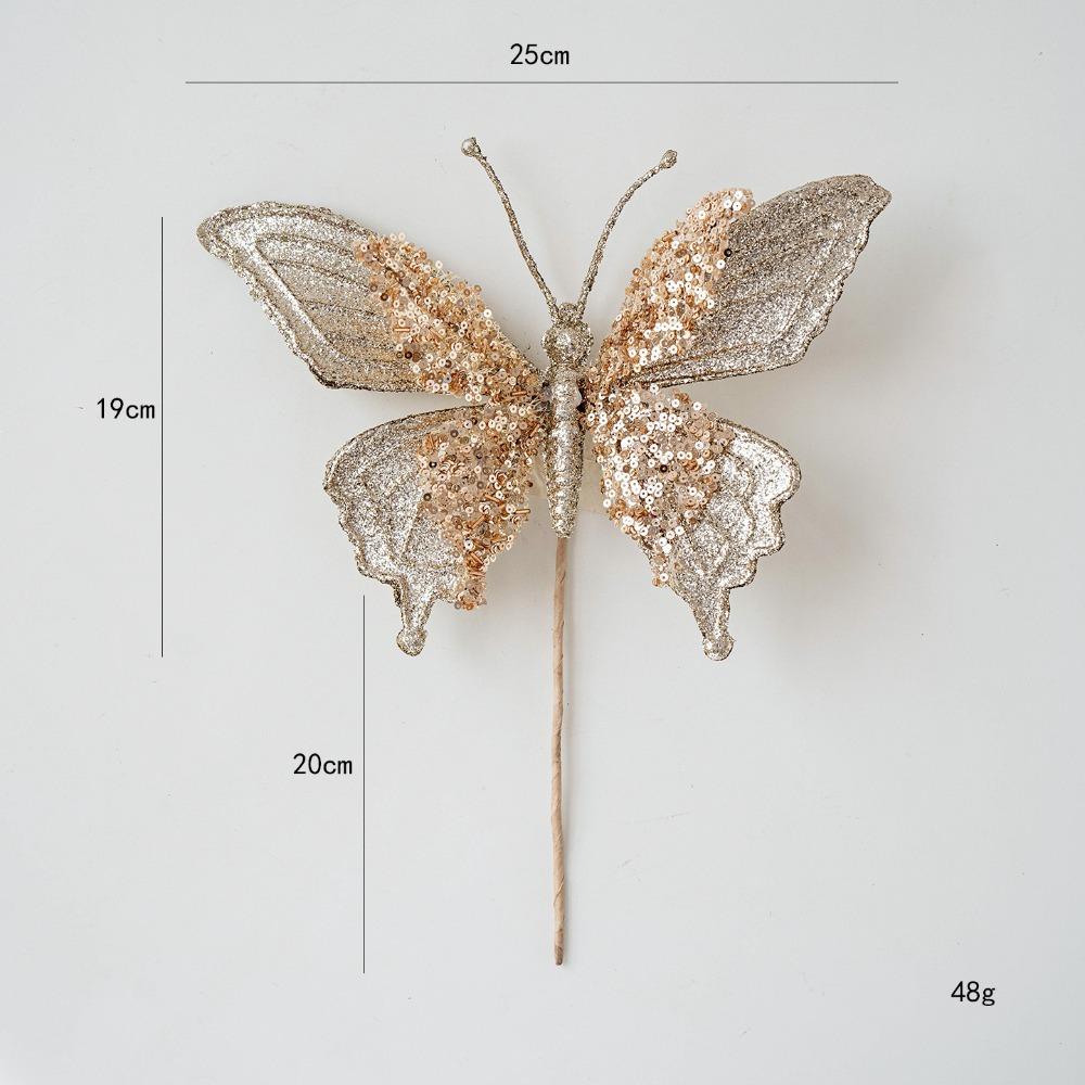 

New Fabric Plastic Christmas Artificial Flowers DIY Decoration Champagne Xmas Tree Decorations Ornaments Glitter Poinsettia Xmas