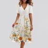 Women's Fashion Casual V Neck Short Sleeve Ruffled Vintage Printed Dresses