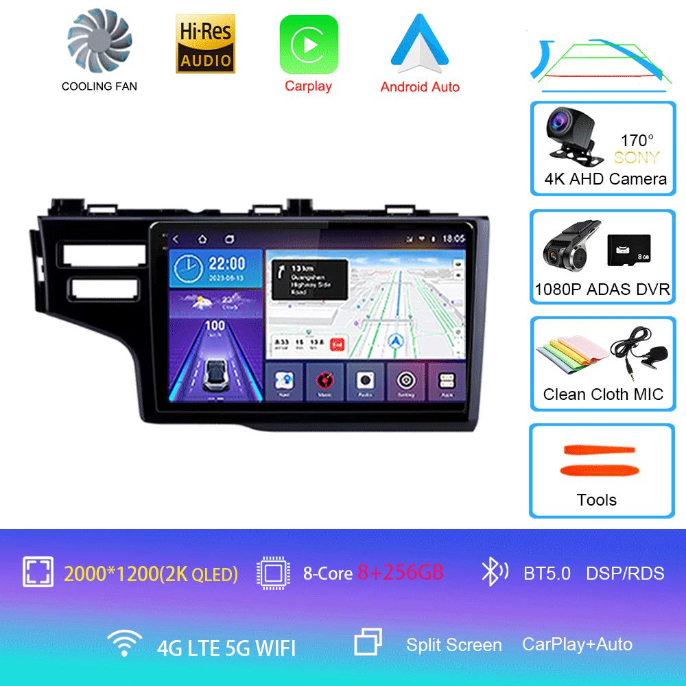 Android 14 Car Radio For Honda Jazz 3 2015 - 2020 Fit 3 GP GK 2013-2020 QLED Multimedia Player GPS Navigation BT Carplay Auto