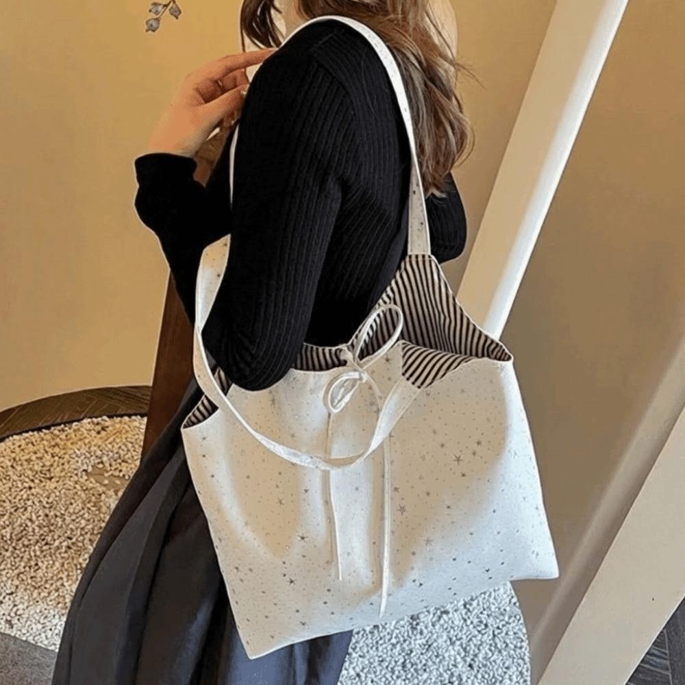 New Double-sided Shoulder Bag Plaid Canvas Versatile Handbag Korean Style Lightweight Canvas Bag Casual Commute