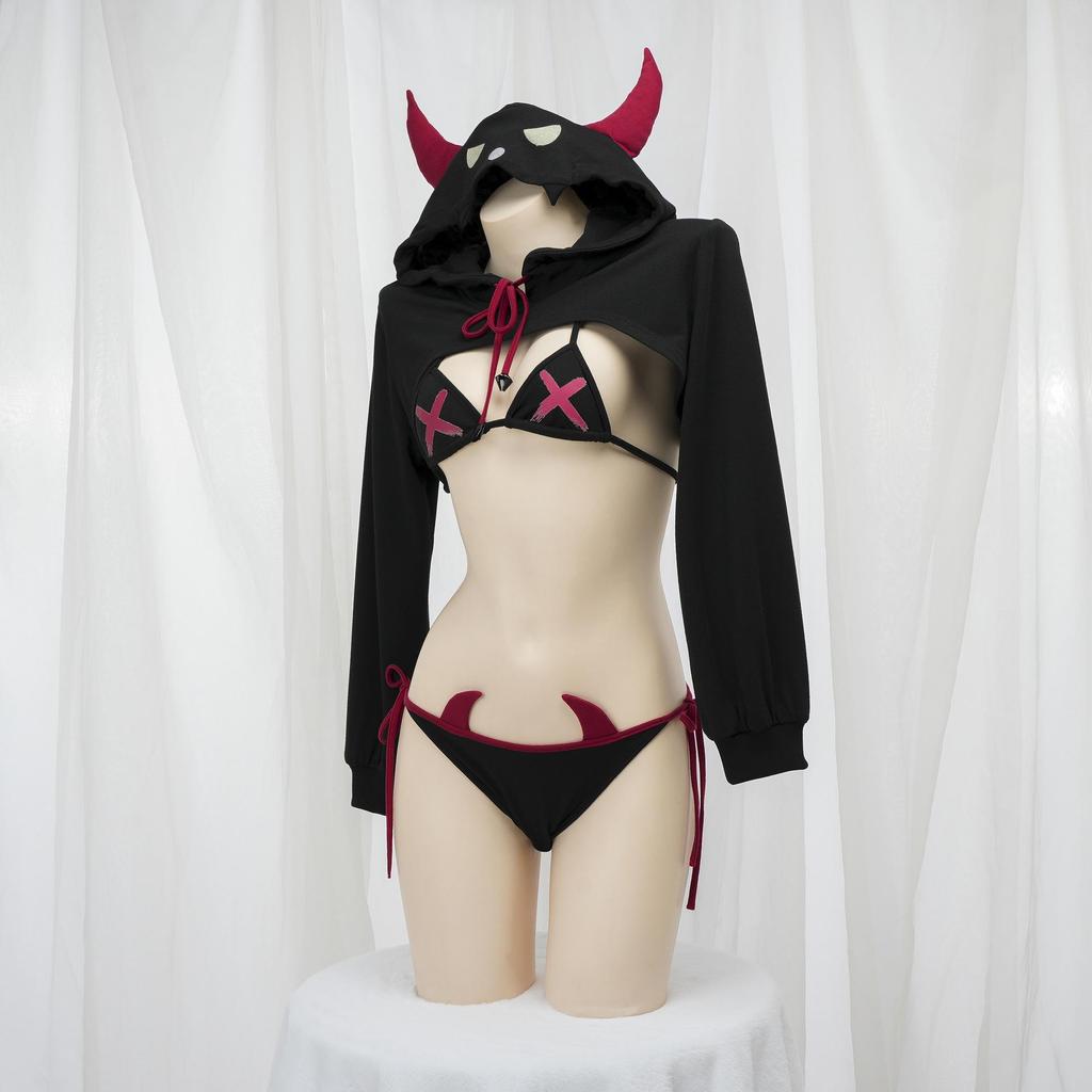 Sultry Devil Role-Play Lingerie Set with Straps - 112-A