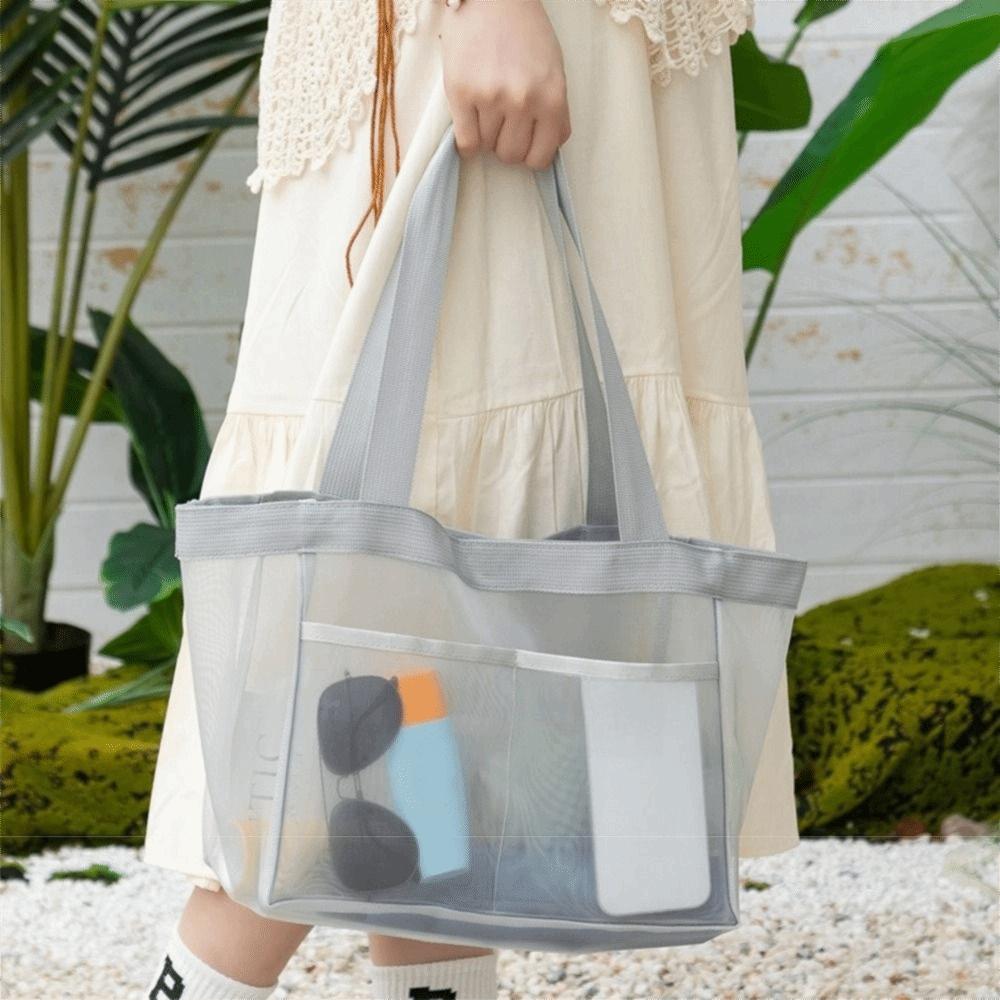 Breathable Mesh Beach Bag Transparent Nylon Swimming Mesh Tote Mesh Clothing Pocket Fitness