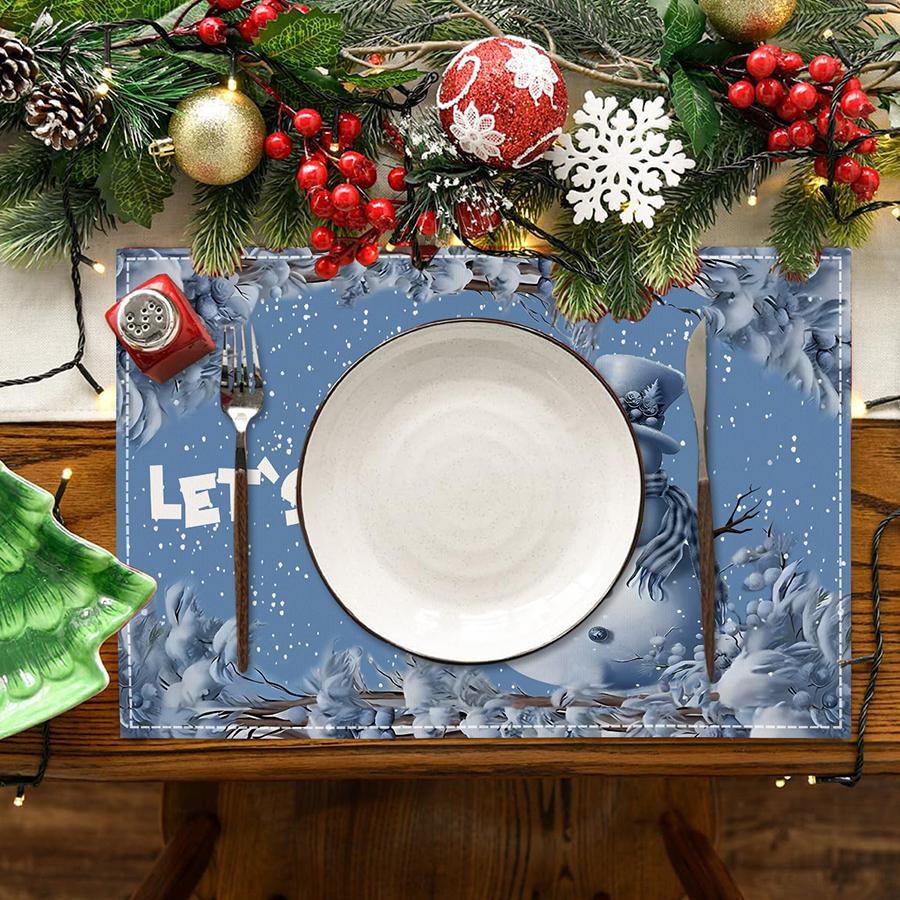 Snowman Snowflake Winter Placemats Set Seasonal Christmas Linen Table Mats Set 12x18 Inch Holiday Table Mats Kitchen Decor