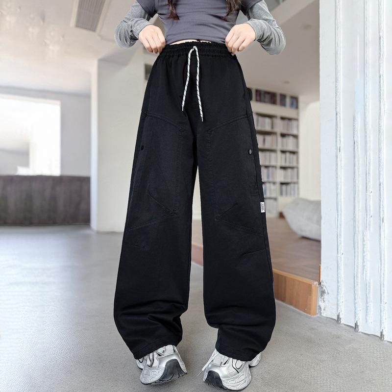 

2025 Осенние брюки-джоггеры с манжетами для девочек - Повседневные, размеры средний и большой для весны/осени 130 cm чёрный