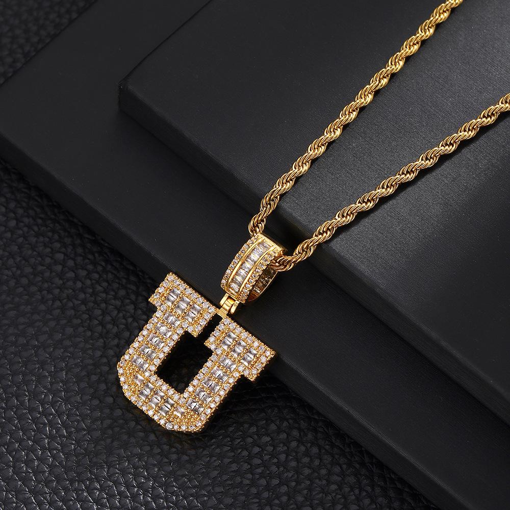 26 English Letters Pendant Necklace Copper Inlaid Zircon Versatile Jewelry Necklace