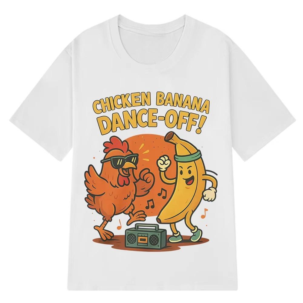 HOT SALE Fun Chicken Banana Dance Cut Stem T-shirt Summer Short Sleeve Harajuku Trend T-shirt Unisex T-shirt Street S