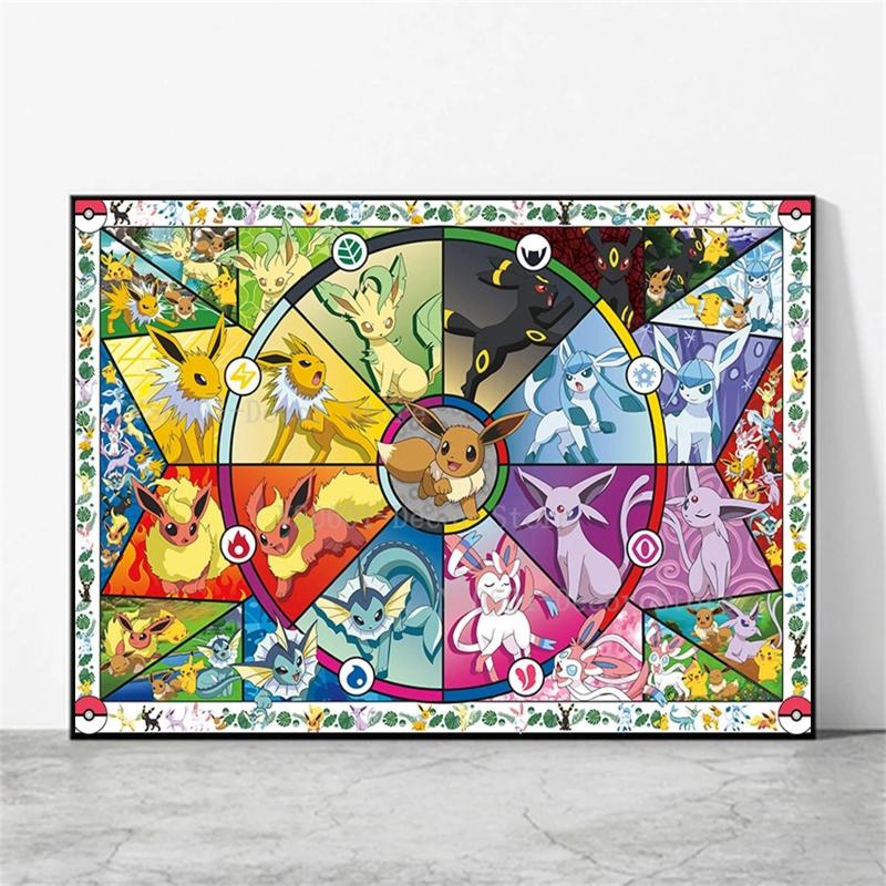 Print on Canvas Pokemon Eeveelution Family Hd Printing Oil Painting with Exquisite Details Home Children's Bedroom Decoration