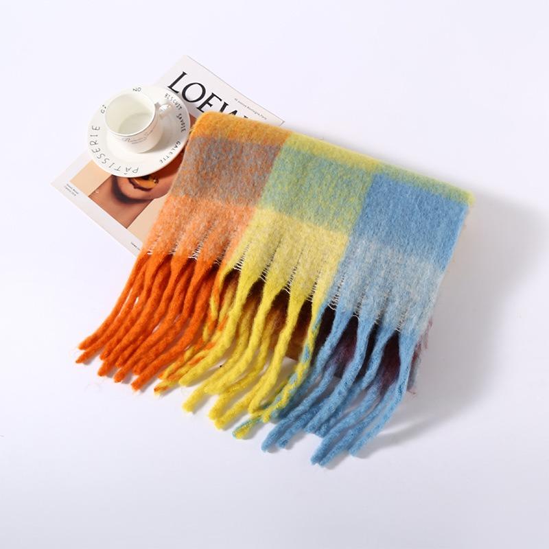 Autumn and winter new style warm pull hair color grid scarf fashionable versatile outer