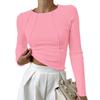 Women's Color Split Chest Long Sleeved Round Neck T-shirt For Summer Wear