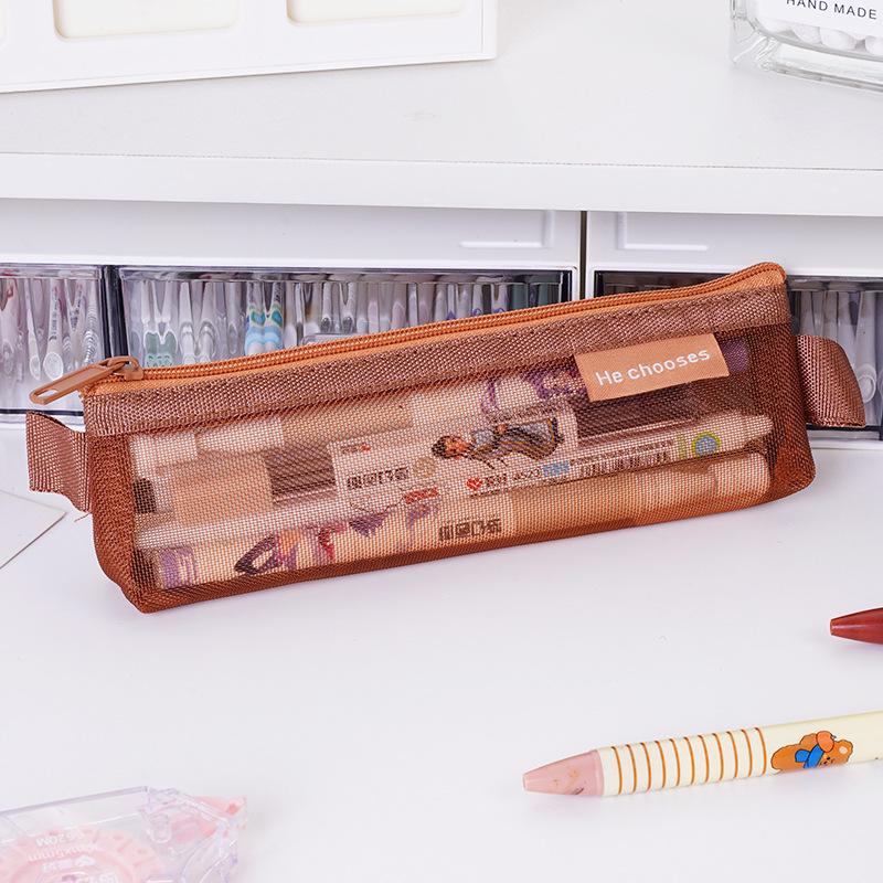 Retro Transparent Mesh Pencil Case - Large Capacity, Multi-functional Mini Storage Bag