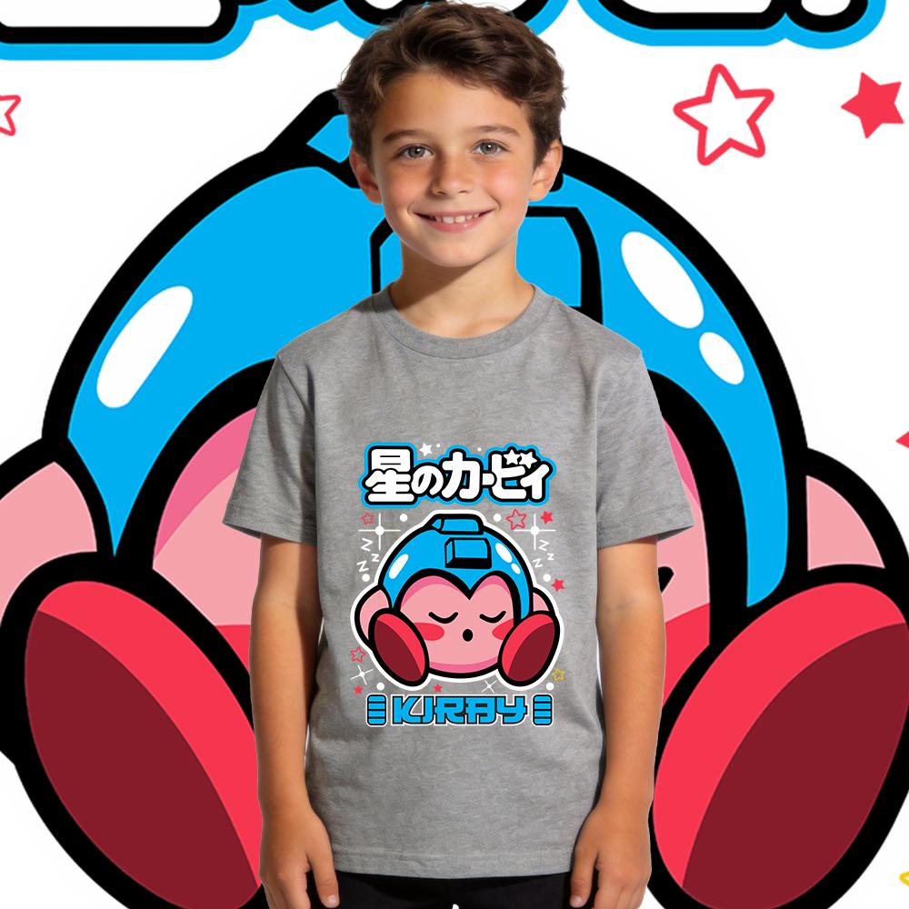 Kirby Megaman Anime Graphic Print Cotton T Shirt for Boys Girls Kids Summer Casual Short Sleeve Top