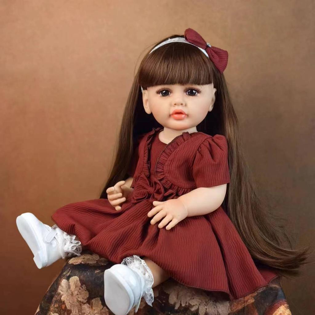 KEIUMI Reborn Baby Dolls Girl Playmates Toy 55 Cm Long Brown Hair Princess Bebe Reborn Doll Fashion Birthday Easter Gifts
