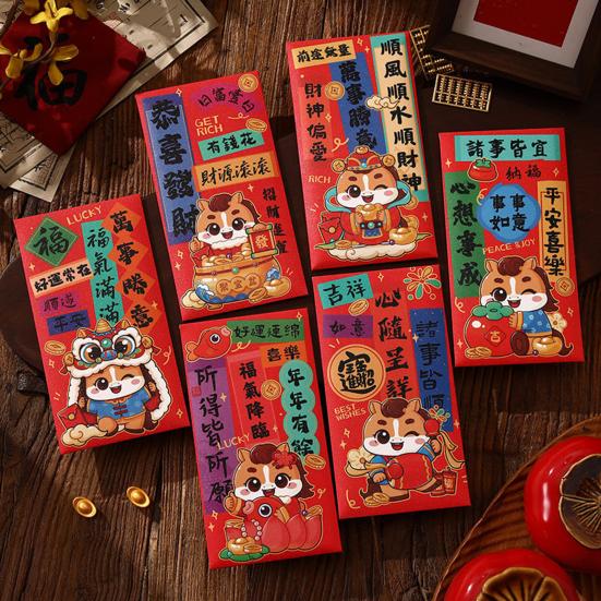 6 ks červených obálek pro čínský Nový rok 2026 Rok koně Balíčky s penězi pro štěstí Červené Hong Bao pro Jarní festival Lunární Nový rok