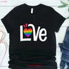 Rainbow Heart Love T Shirt Lgbt Pride Vintage Washed Soft Designer Clothes Top For Everyday Wear Stretched Casual Breathable