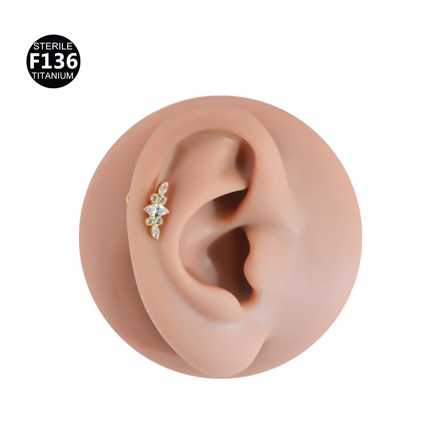 F136 Titan Marquise Blume Piercing Schmuck - Intern Gewindestecker für Ohr, Lippe, Nase, 1,2/1,0mm Dicke