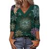 Women's Loose Comfortable Casual Fashion V-Neck Christmas Print 3/4 Sleeve Top