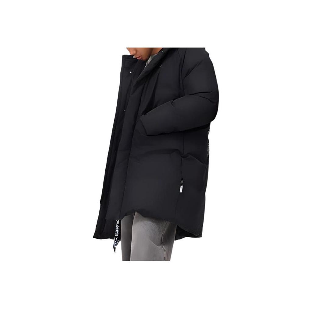 Li-Ning Anti-Five Series Letter Loose Hooded Solid Color Cold-Resistant Warm Outdoor Long Zipper Down Jacket Men Outerwear Black AYMU073-1