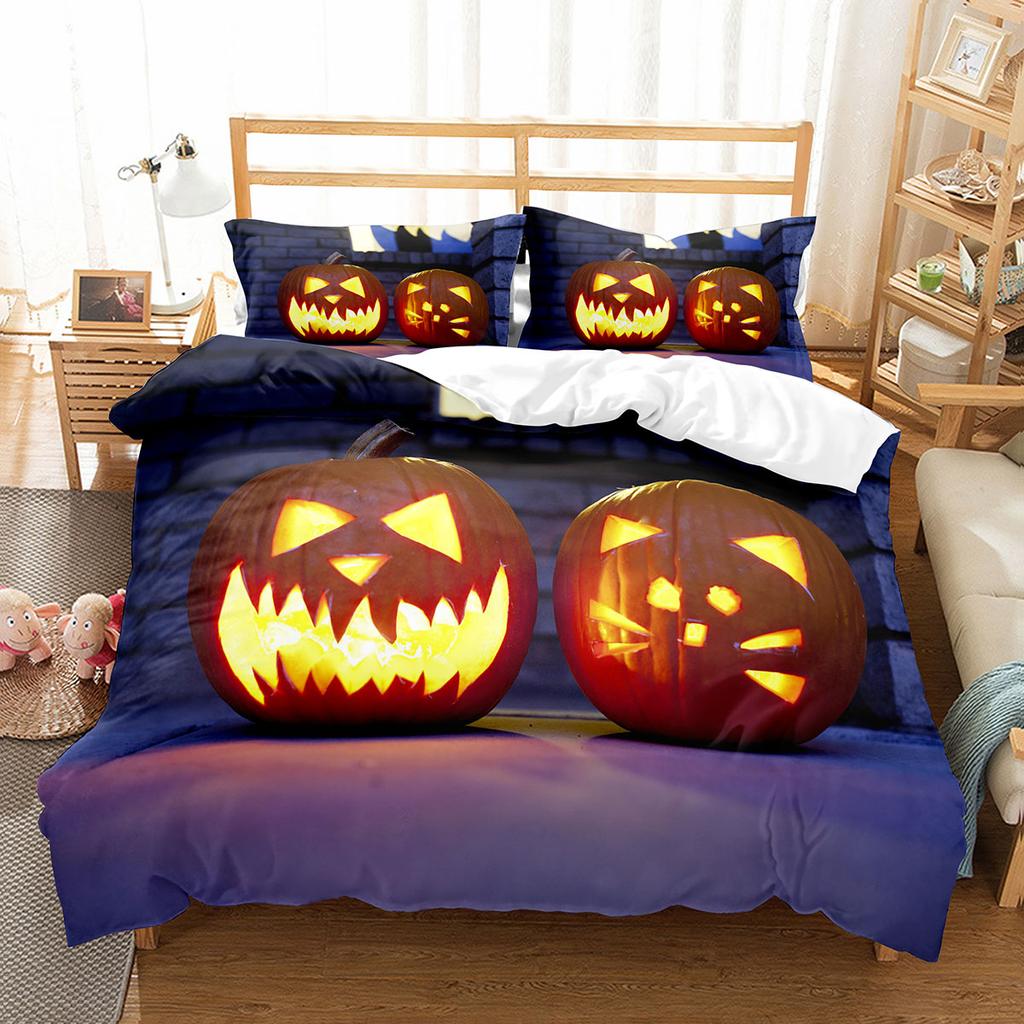 Pumpkin Lantern Duvet Cover Set Polyester Comforter Cover King Queen Full Twin Size Bedding Set With Pillowcase Halloween Gift