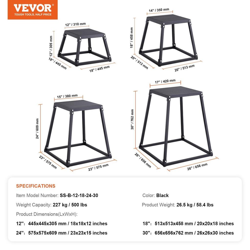 Plyometric Jump Boxes, 12/18/24/30 Inch Plyo Box, Platform and Jumping Agility Box, Anti-Slip Fitness Exercise Step Up Box Set for Home Gym Training,