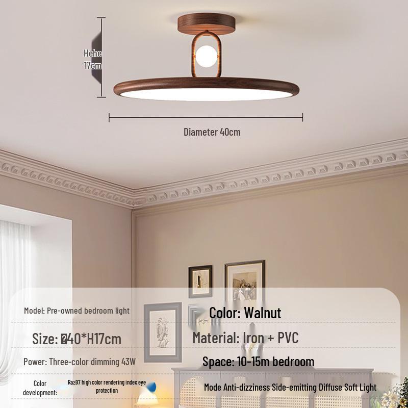 Minimalist Walnut Wood Grain Bedroom Ceiling Light for Dining, Study, and Kids' Rooms - Simple and Stylish Design