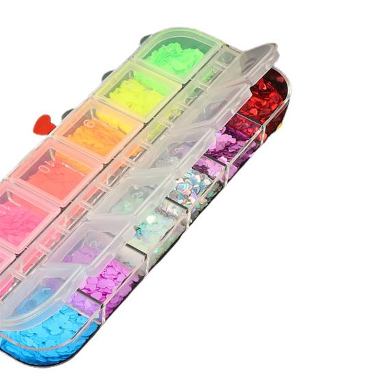 

12 сеток/коробка, блестящие блестки для ногтей, ультратонкие мини-флуоресцентные кусочки для маникюра своими руками 5