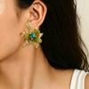 European and American Jewelry Personalized Flower Inlaid Turquoise Design Stud Earrings Versatile High-end Floral Earrings Earrings