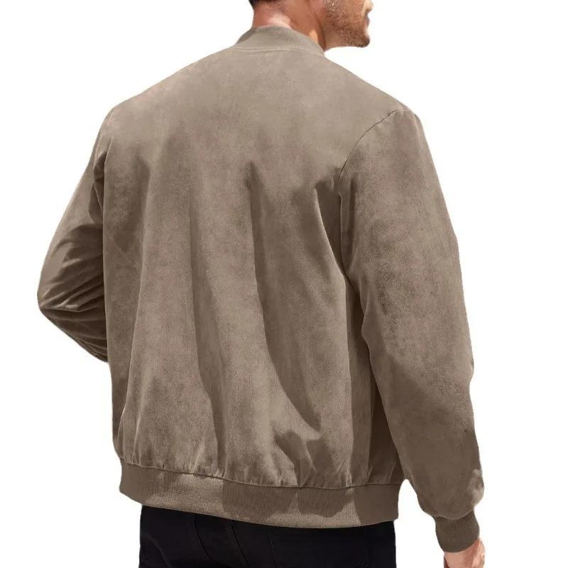 Amazon Suede Solid Color Zipper Jacket Casual Vintage Long Sleeve Cardigan Jacket Men