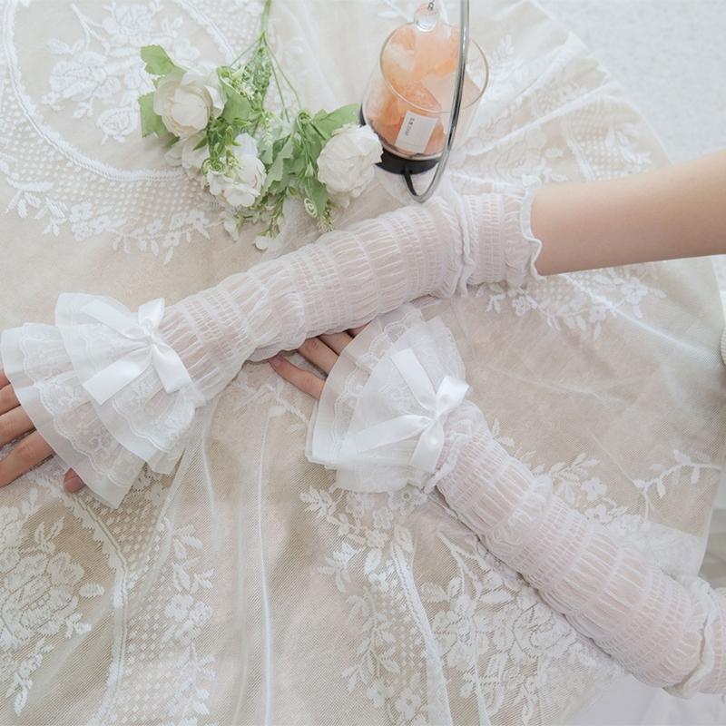 Elegant Bows Arm Sleeves Women Lace Fingerless Gloves Cosplay Costume Accessories for Women and Girls