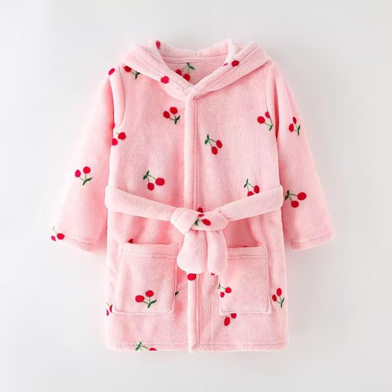 

Толстый теплый фланелевый халат с капюшоном для маленьких мальчиков и девочек Ночной халат Пижамы 120 красный