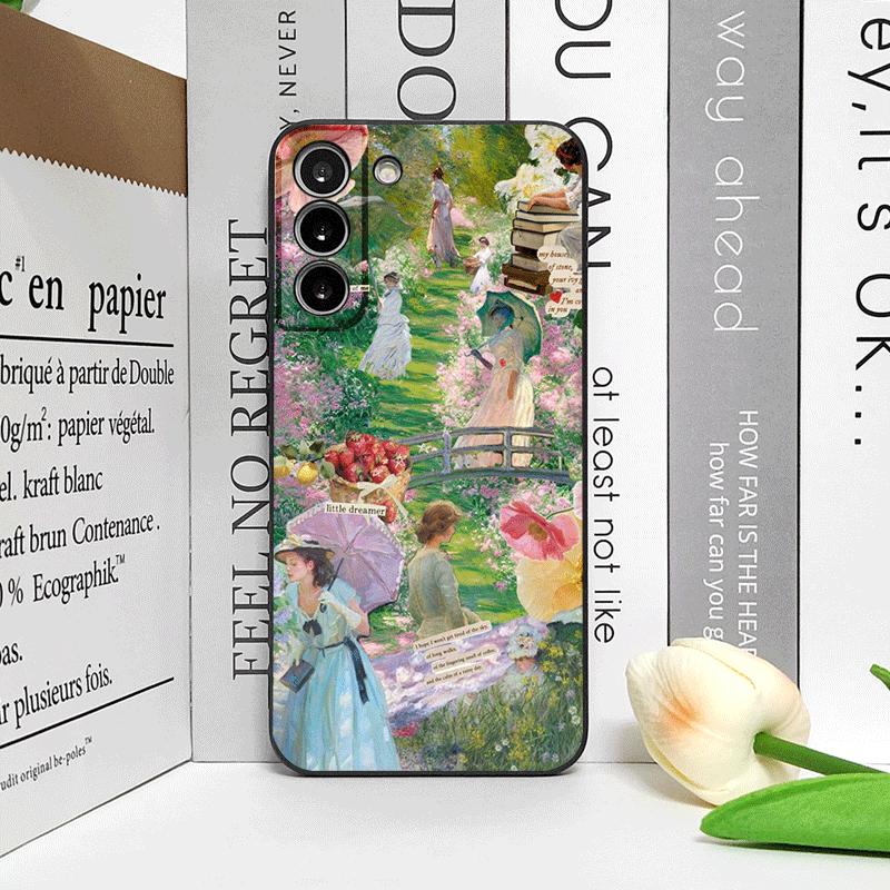 Luxury Beautiful Girl Phone Case for Samsung Galaxy S25 S24 S23 Ultra S22 Plus S21 FE S25 Edge Soft Cover Coque Claude Monet Art