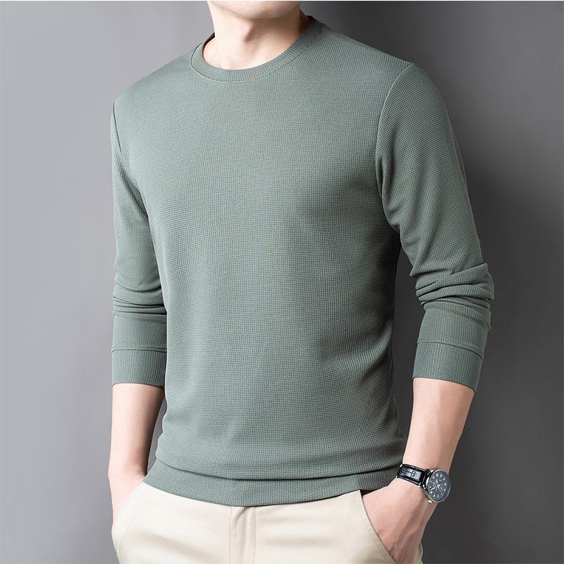 

Men s Casual Waffle Round Neck T Shirt Breathable Comfortable Fashionable Long Sleeved T Shirt XXXL зелений