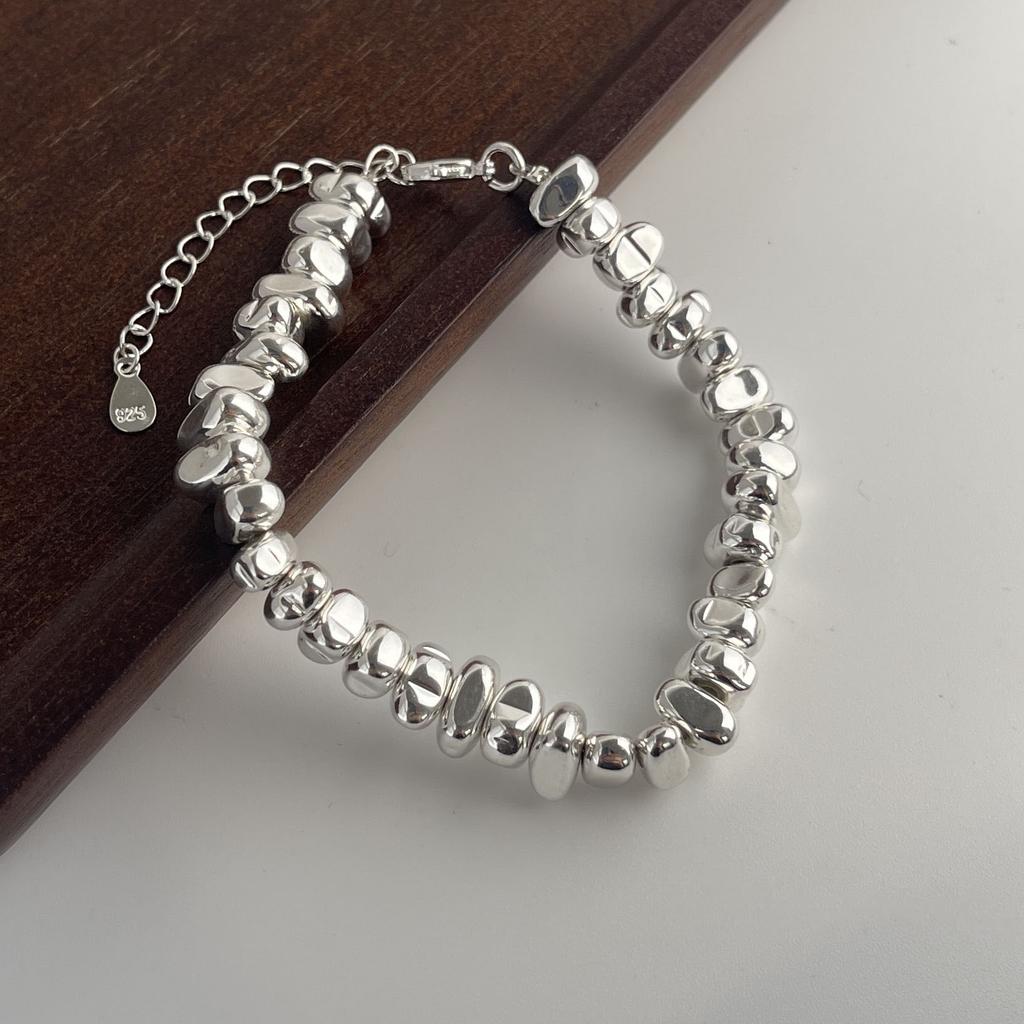 Bracciale Retrò 100% Argento Sterling 925 per Donne Uomini Vintage Fatto a Mano con Perline di Pietra Bracciale Regalo di Compleanno