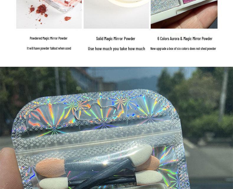 6-Color Magic Mirror Powder Set: Ultra-Bright Nail & Eyeshadow Palette with Aurora and Gold Ripple Effects