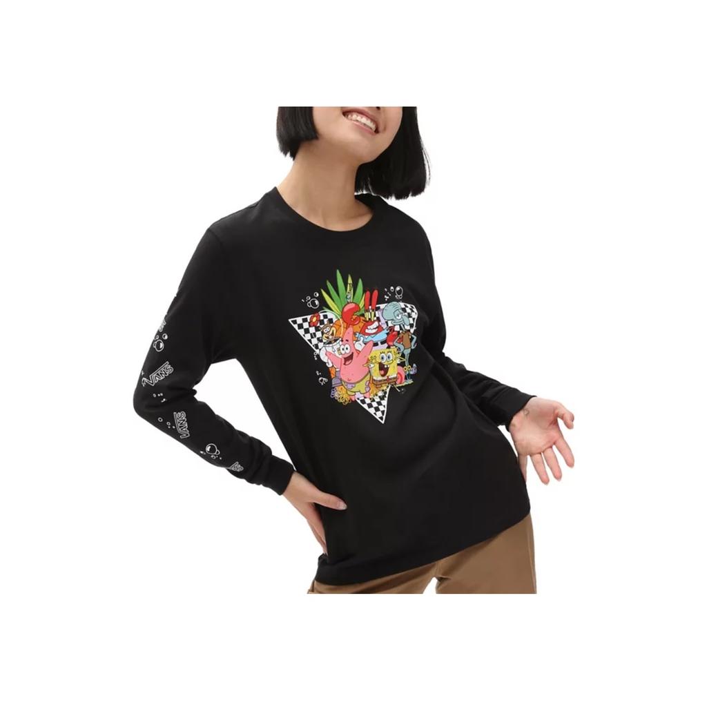 Vans X SpongeBob Schwammkopf Cartoon-Print Rundhals Langarm T-Shirt Damen Tops Schwarz VN0A5I3FYZS