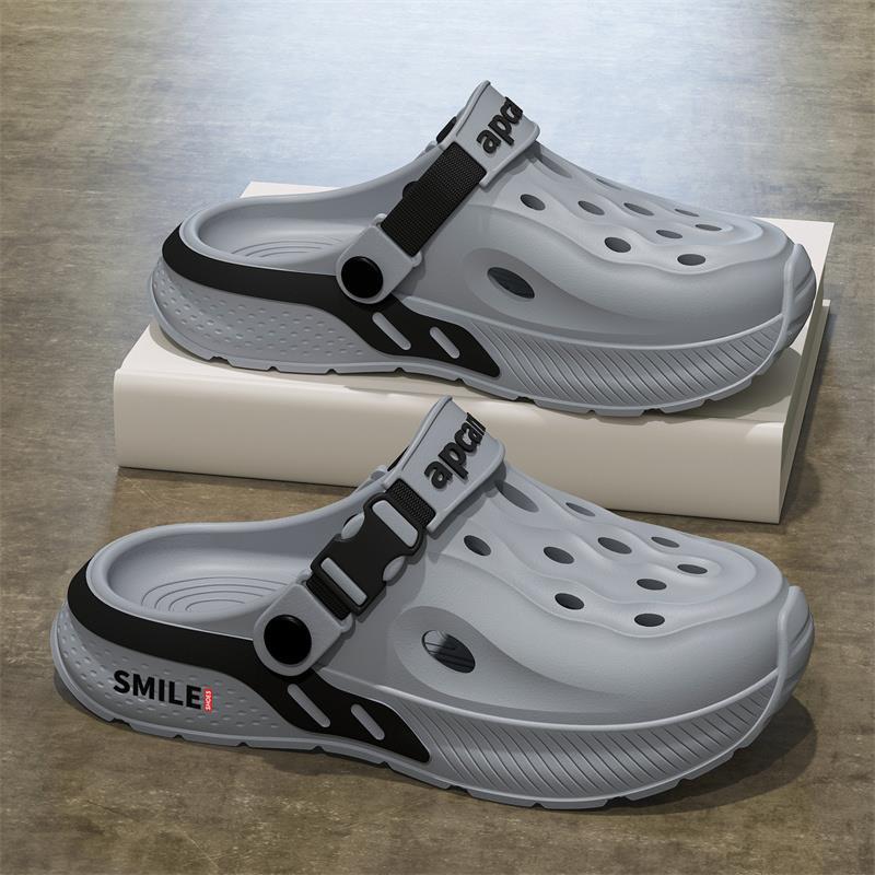 

Hole shoes men s new 2025 summer casual wear non-slip light stepping on shit feeling men s seaside wading bag head drag 45 серый