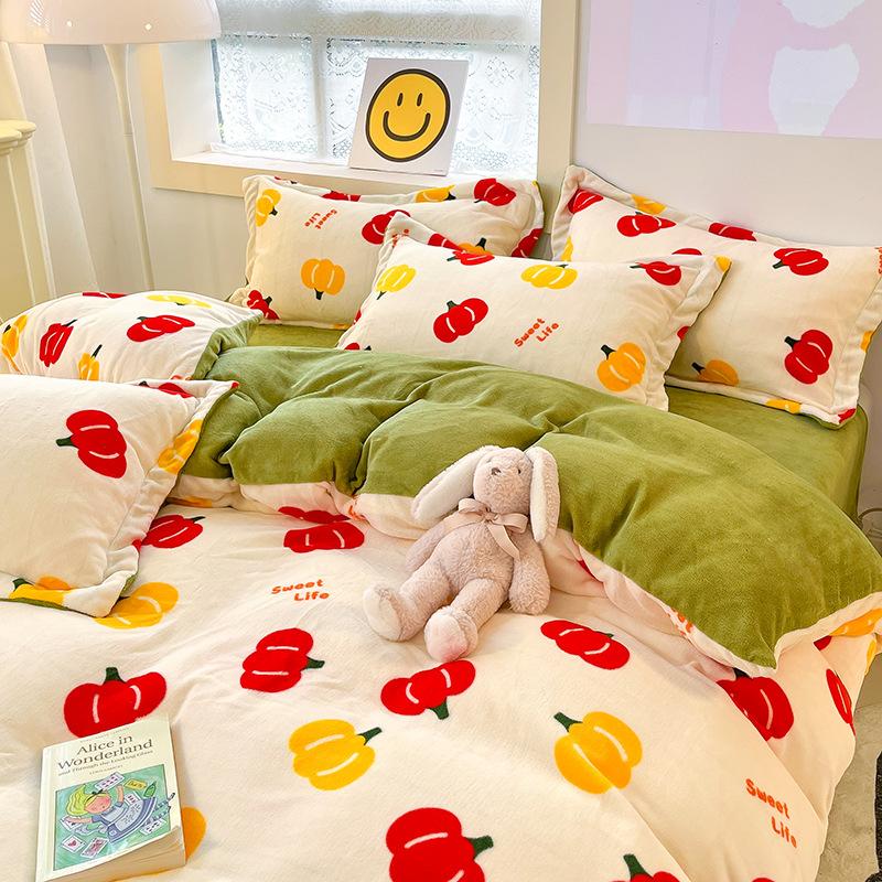 Four Piece Thick Coral Velvet Quilt Cover For Winter Milk Velvet Bed