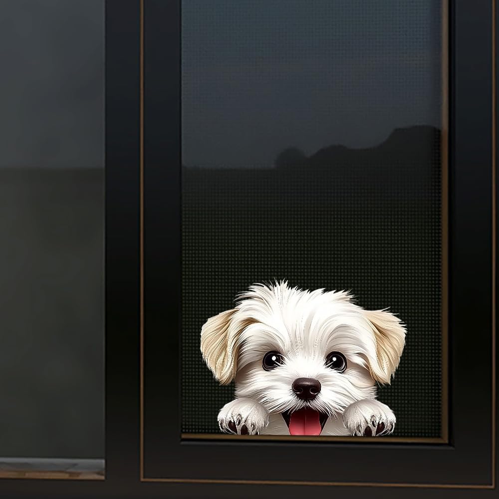 Cute Animal Dog Car Sticker Waterproof PVC Double-Sided Printed Puppy Car Decal Funny Dog Peeking Decal for Car Window Bumper Truck Wall Laptop Car