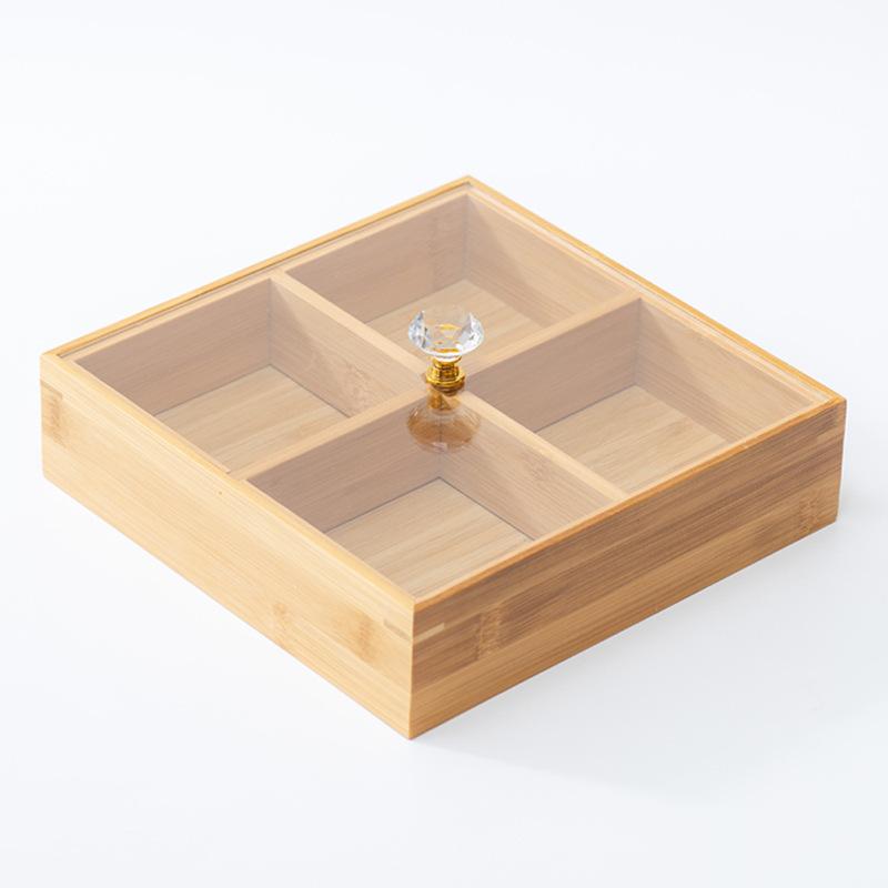 Bamboo Storage Box Geometric Square Grid Desktop Storage Container Jewelry Storage Box Make Up Organizer Jewelry Organizer