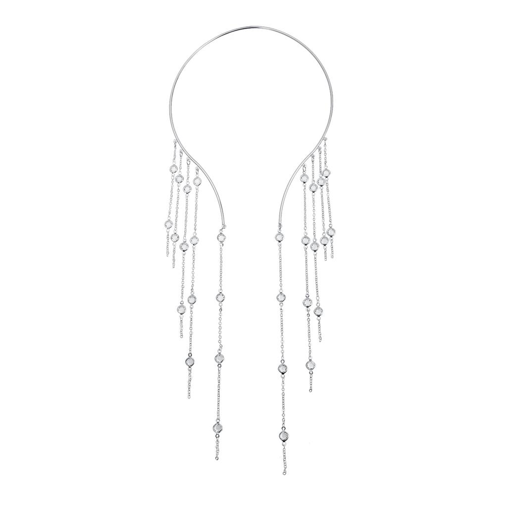 Multi-layer Fringed Gemstone Collar, High-end Design Light Luxury Flash Diamond Party Dress Necklace