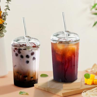 For 450ml Glass Cup With Lid and Straw Transparent Tea  Juice Glasses Beer Can Milk Mocha Breakfast Mug Drinkware