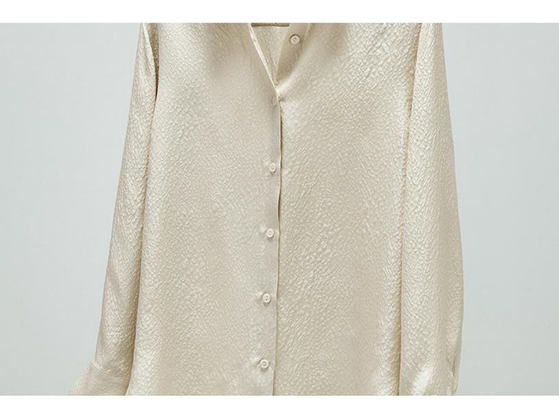 Elegant Women's Jacquard Silk Blouse - Long Sleeve Solid Mulberry Silk Top for Spring 2026