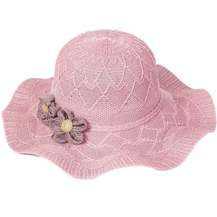 WTEMPO Chapeaux de soleil unis avec fleurs pour femmes printemps été à large bord extérieur respirants pliables chapeaux de soleil de plage