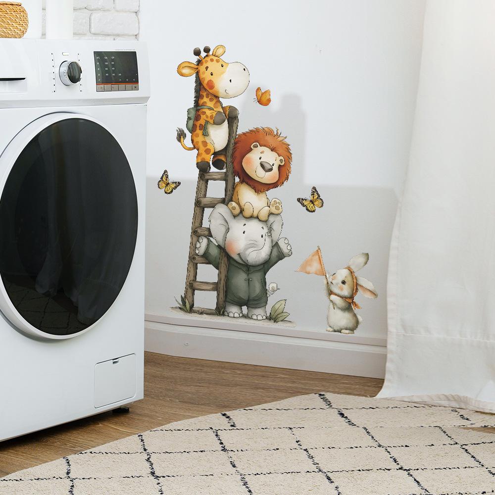Cartoon Cute Animals Take Turns Climbing Ladders. Decorative and Beautifying Wall Stickers for Children's Rooms and Playrooms
