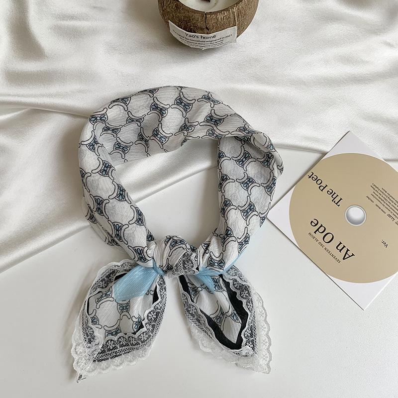 Headscarf summer female pastoral style sweet and fresh decorative scarf lace silk scarf neck small square hair accessories