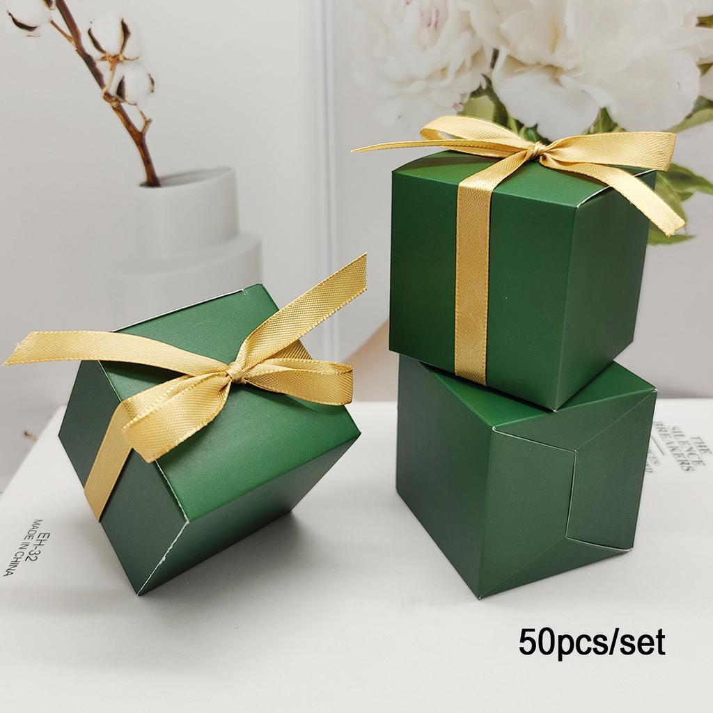 10/50 قطعة من علب الحلوى المربعة الخضراء، صندوق هدايا، صندوق تغليف، حفلات، لوازم الزفاف، لوازم الخبز