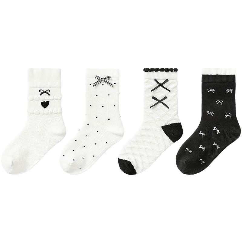 Balabala Girls' Mid-Calf Cotton Socks (4-Pack)